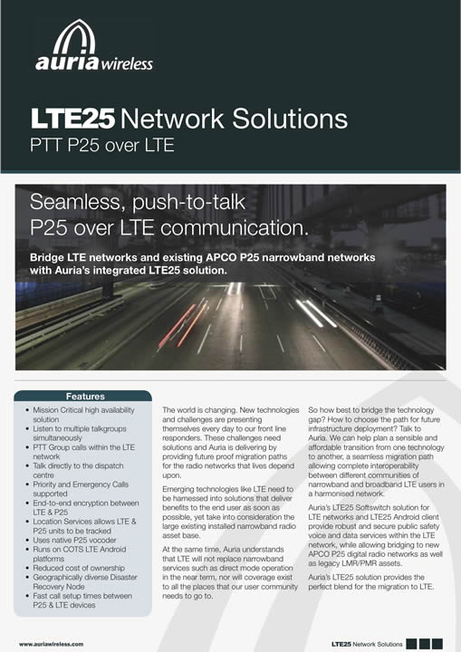 Auria Wireless LTE25 Network Solution brochure