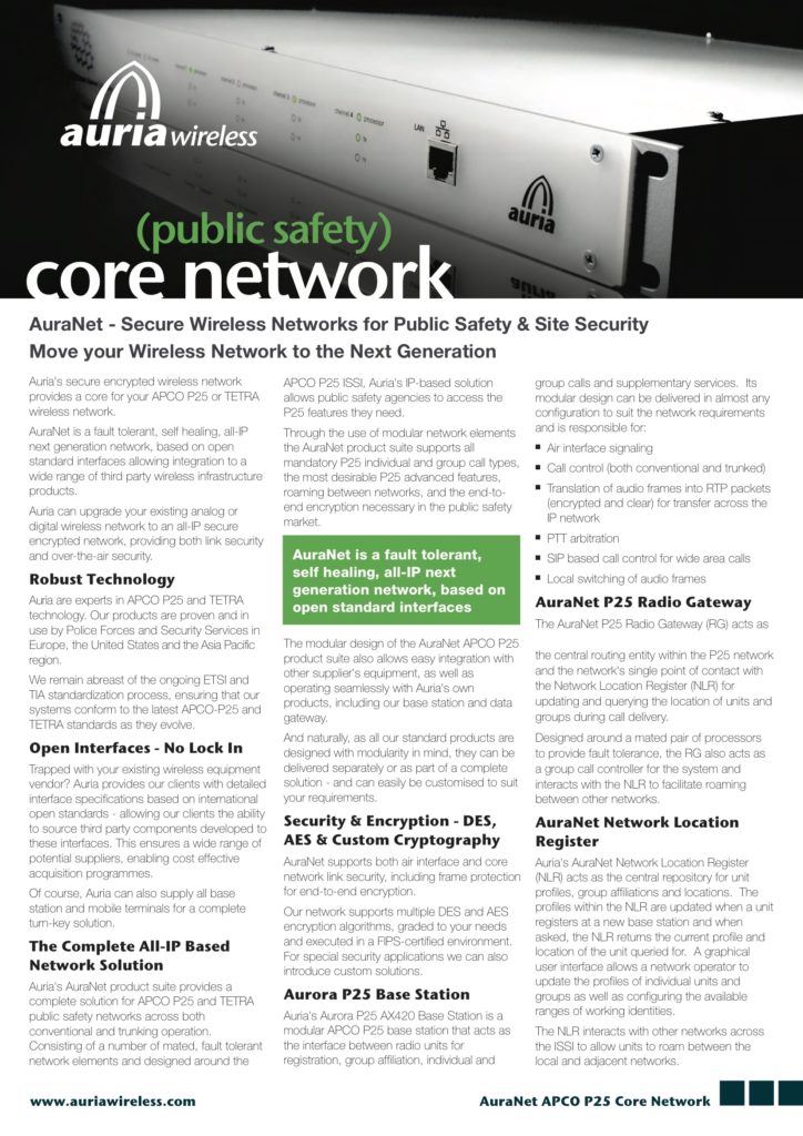 Auria Wireless Public Safety Core Network